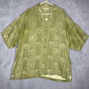 Tommy Bahama mens 100% silk Hawaiian tropical short sleeve button up green 2XL